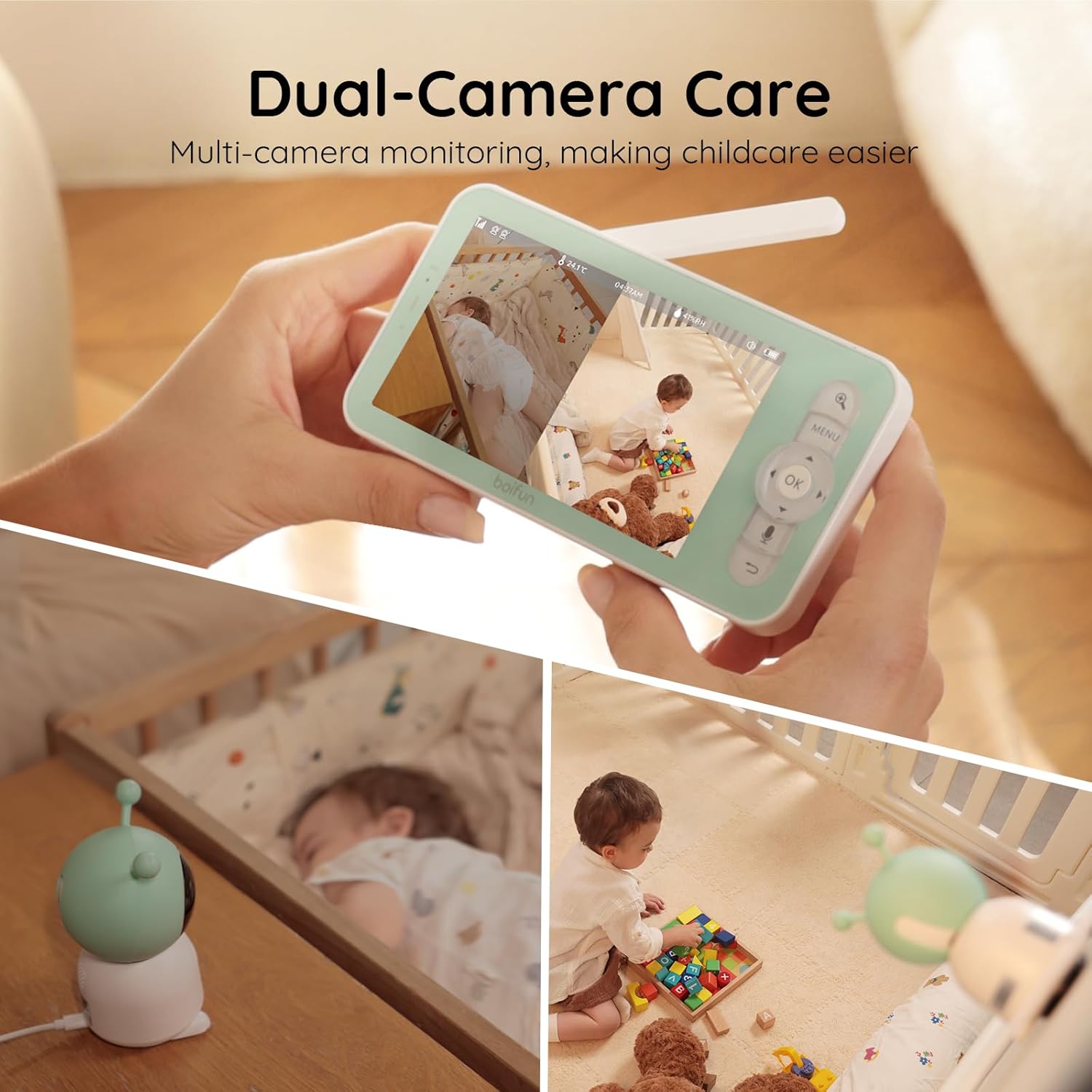 Boifun baby monitor top-rated model featuring dual cameras for monitoring two rooms